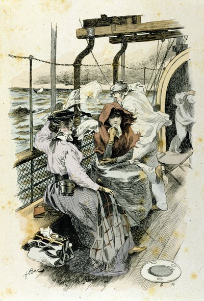 The life of passengers on board: a young woman suffers from seasickness. by Unknown artist