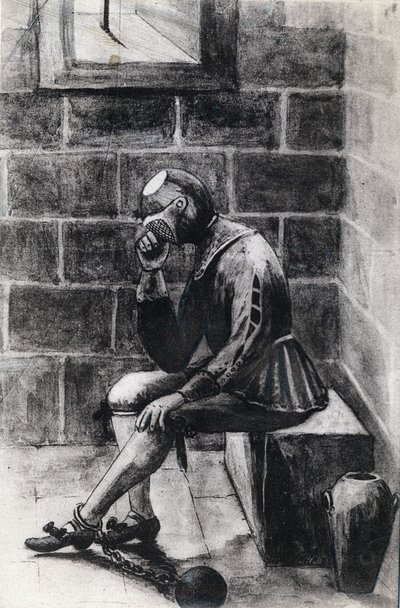 The man with the iron mask prisoner of state interned at the prison of the Holy Isle Margarita. by Unknown artist