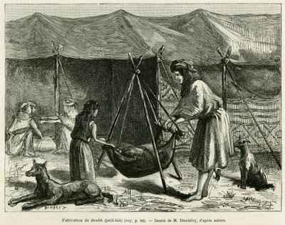 The manufacture of milk by the women of shepherds of the Karoun region. Engraving to illustrate the story 