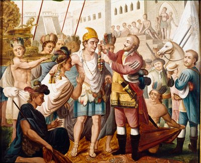 The Meeting Between Hernan Cortes and Montezuma by Unknown artist