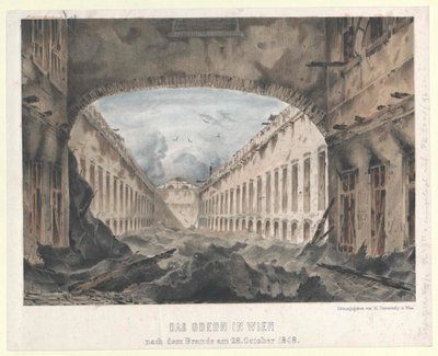 The Odeon in Vienna after the Blaze on October 28, 1848 (coloured lithograph) by Unknown artist