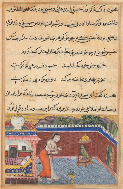 The parrot addresses Khujasta at the beginning of the thirty-first night (Tales of a Parrot) by Unknown artist
