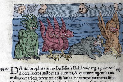 The Prophet Daniel Sees Monsters Appearing: Haniel, Kafziel, Azriel, Aniel by Unknown artist