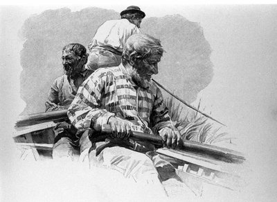 The rowers on a boat on the Anapo River in Sicily. by Unknown artist