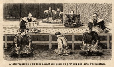 The Stages of Justice: Interrogation, Reading the Indictment to the Accused. Engraving to Illustrate the Voyage to Japan, in 1863-1864, by Aime Humbert, Minister of the Swiss Confederation by Unknown artist