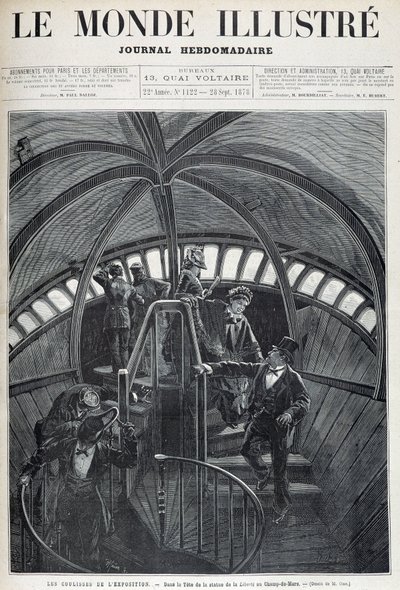 The Visit of the Inside of the Head of the Statue of Liberty at the Universal Exhibition - in 