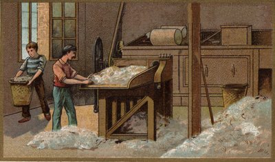 The wool industry: threshing. Chromolithography of the end of the 19th century by Unknown artist