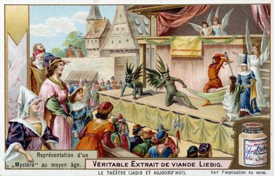 Theatre: representation of a mystery in the Middle Ages - Liebig chromolithography by Unknown artist