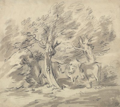 Three Cows Standing Under a Group of Trees by Unknown artist