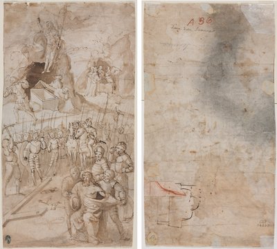 Three Scenes from the Passion of Christ (recto) Architectural Sketch (verso) by Unknown artist