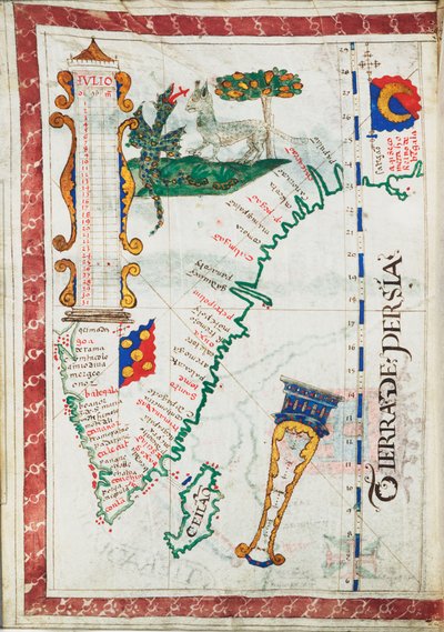 Tierra de Persia, scale: circa 1:13 500 000, showing additional places South India and Sri Lanka., c.1550-60 by Unknown artist