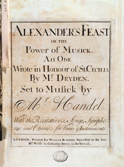 Title page of musical score of Alexander