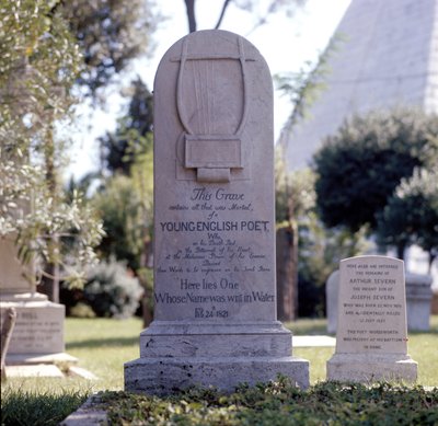 Tomb of poet John Keats at the Protestant cemetery of Testaccio in Rome. Epitaph: 