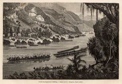 Traditional canoe race on the Mekong River by Unknown artist