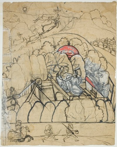 Two Ladies Converse at a Step-Well in a Walled Garden by Unknown artist