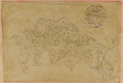Two Composite Elephants, Fighting by Unknown artist