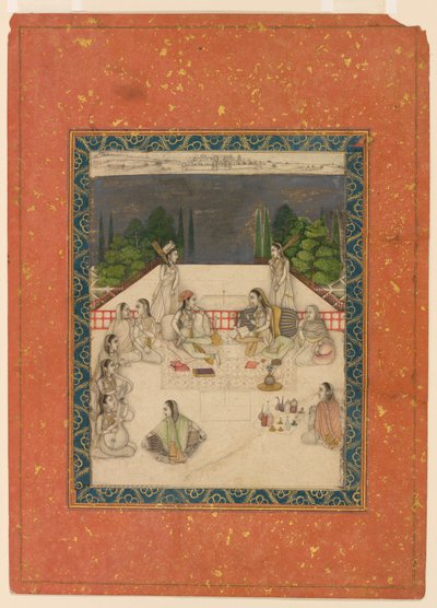 Two Women Seated on a Terrace, Surrounded by Attendants and Musicians by Unknown artist