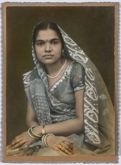 Untitled (Portrait of a Woman in Gray Sari and Veil) by Unknown artist
