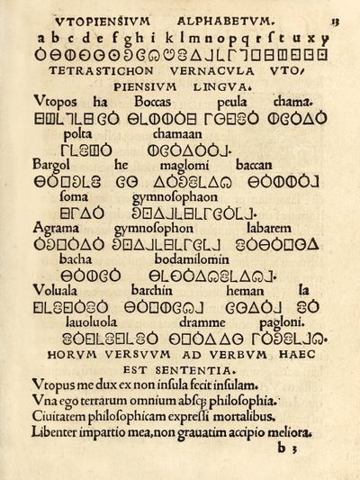 Utopian Alphabet from the 1518 third edition of 