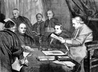 Vatican Council I. Pope Pius IX surrounded by members of the Board of Directors of the Council. 1869 by Unknown artist