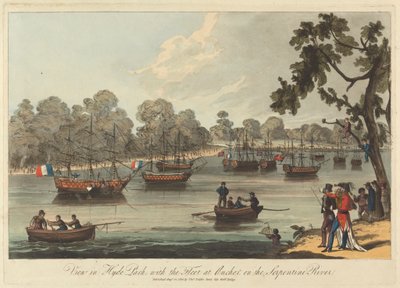 View in Hyde Park, with the Fleet at Anchor on the Serpentine River, 12 August 1814 by Unknown artist