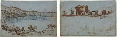 View of Lake Nemi (recto) Small Group of Roman Ruins (verso) by Unknown artist