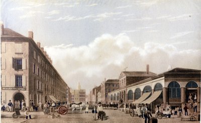 View of New York: Market at Fulton Street. SD lithography around the middle of the 19th century. by Unknown artist