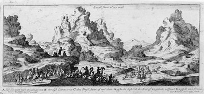 View of Caravans in the Sinai Desert. 18th Century Engraving by Unknown artist