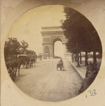 View of the Arc de Triomphe, Paris, France, with Carriages in the Street by Unknown artist