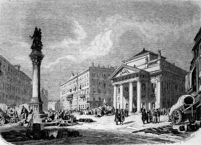View of the Place de la Bourse in Trieste (during the Austrian period), 19th Century Engraving by Unknown artist
