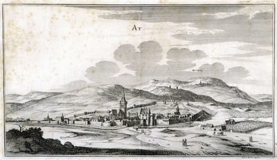 View of the city of Ay. Engraving from the end of the 18th century by Unknown artist