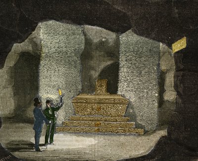 View of the Ossuary of the Catacombs of Montsouris in Paris. Engraving from 1856 in 