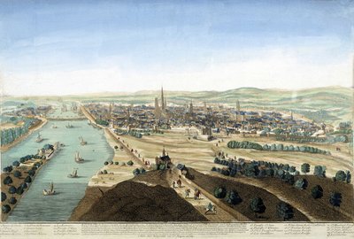View of the port and the city of Rouen; Engraving of the 18th century by Unknown artist