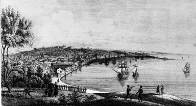 View of the port of the city of Trieste (in the Austrian period), engraving of the 19th century. by Unknown artist