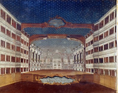 View of the theater San Samuele in Venice destroyed by fire in 1747. Drawing of the 18th century. by Unknown artist