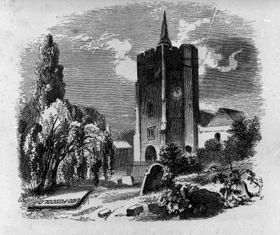 View of the tomb of Italian poet and playwright Ugo Foscolo (1778-1827) at the cemetery of Chiswick in London. Engraving of the 19th century. by Unknown artist