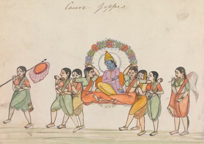 Vishnu Riding a Palanquin Composed of Female Attendants by Unknown artist