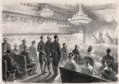 Visit of William I of Prussia to Compiegne: gala show at the palace theatre in the presence of Napoleon III - Engraving in 