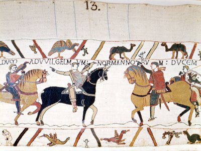 William I the Conqueror met Harold II, King of England, after liberating him. Bayeux tapestry, known as Embroidery of Queen Mathilde by Unknown artist