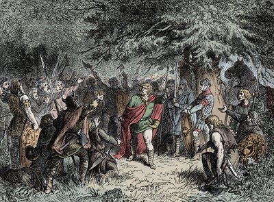 Widukind of Saxony calls on the Saxons to raise their arms against the Franco invasion of Charlemagne in 777 by Unknown artist