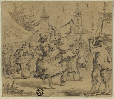 Women and Soldiers Dancing in Village Square by Unknown artist