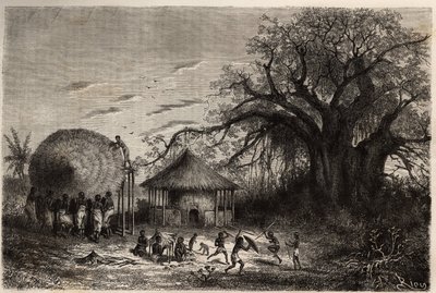 Women from the edges of Zambezi waving huts and in the foreground, children