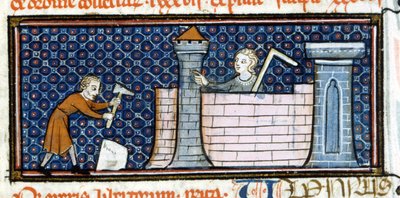 Workers Building a Fortified Monastery, Miniature from the Middle of the 13th Century. Biblioteca Trivulziana by Unknown artist