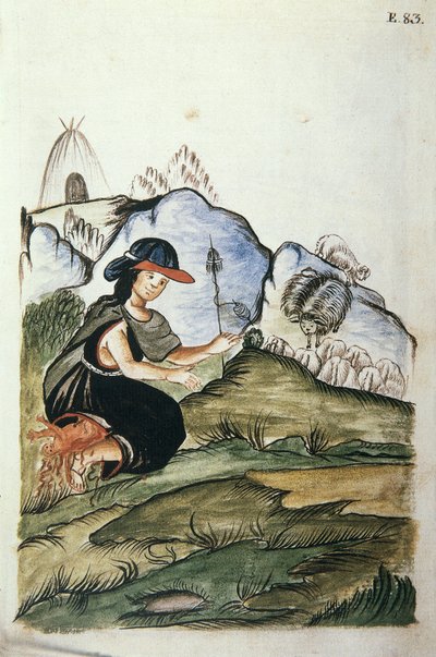 Young Indian Shepherdess Woman Giving Birth in Nature, from the Book 