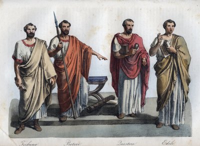 Magistrates of ancient Rome - Tribune - Praetor - Quaestors - Aediles (engraving from 