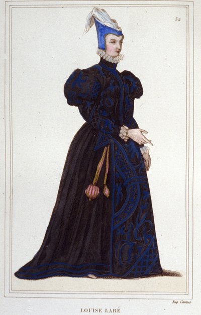 Portrait of Louise Labé, French poet, engraving of 1830 by Unknown artist