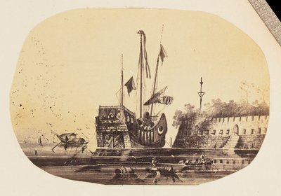 Photographic Copy of a Drawing of a Moored Ship Next to a Fort by Unknown artist/maker