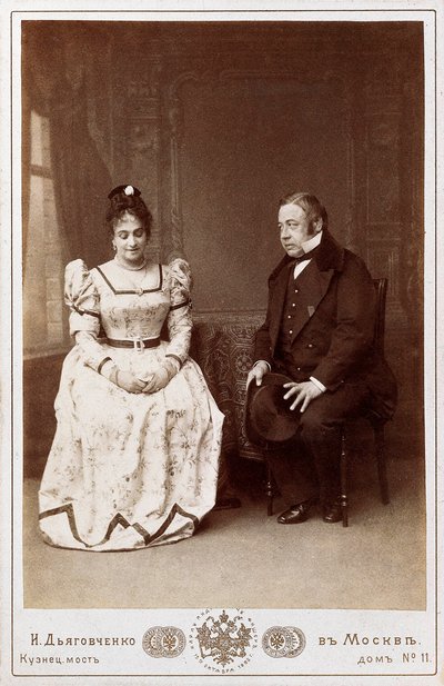 Actors Maksheev y Nikulin in a scene of "Marriage" piece by Nikolai Vasilievich Gogol (1809-1852), Russian writer. Maly Theatre in Moscow by Unknown photographer