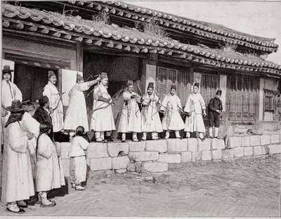 Bowmen in the Old Palace of Seoul, Korea, End of 19th Century by Unknown photographer