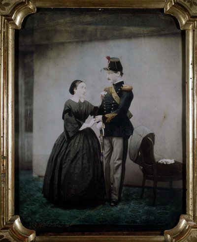 Coloured Photograph of an Officer and His Wife Dating from 1850 by Unknown photographer
